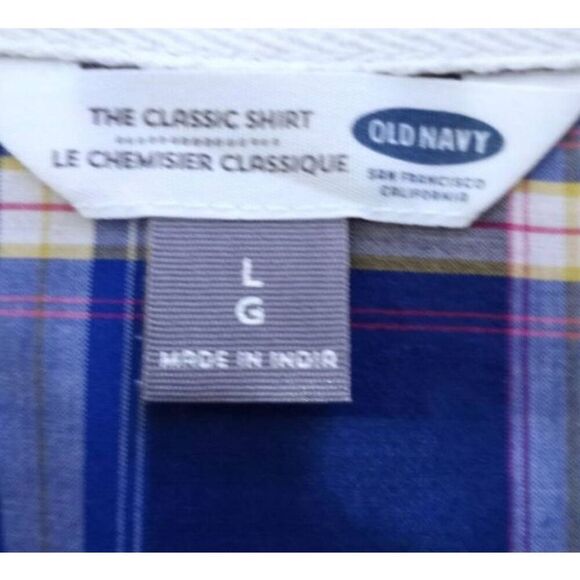 OLD NAVY CLASSICS BUTTON DOWN SHIRT BLUE & RED PLAID SZ.L EUC. - Picture 7 of 8
